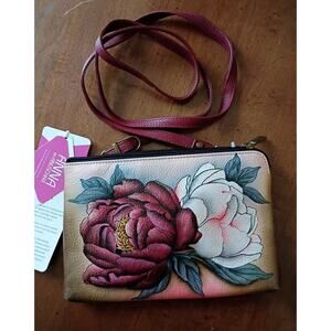 Anuschka Hand-Painted Leather Crossbody Bag Floral Grace Slim NWT Anna 8492